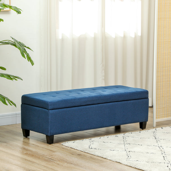 Rectangular upholstered entryway bench, blue