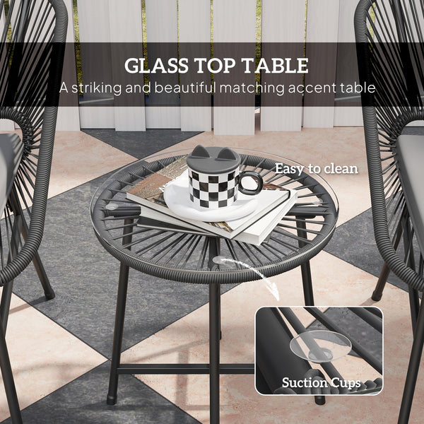 3-piece bistro set in woven resin with glass-topped table, black