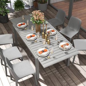 Extendable aluminum outdoor dining table for 6 to 8 people, anthracite gray
