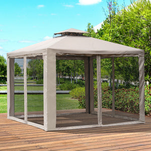 10' x 10' Patio Gazebo Outdoor Pavilion 2 Tire Roof Canopy Shelter Garden Event Party Tent Steel Frame, Brown