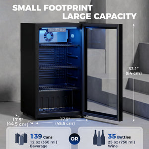 90L Beverage Refrigerator, 139 Cans, Black