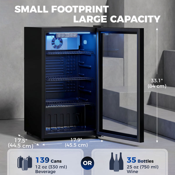90L Beverage Refrigerator, 139 Cans, Black