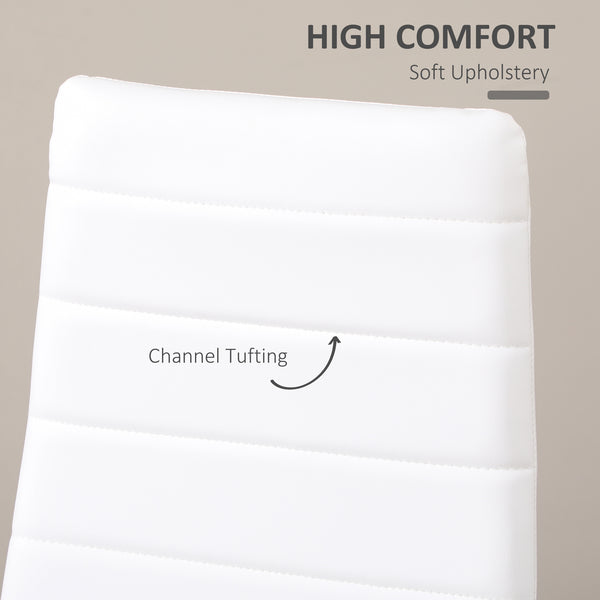 Set of 4 modern chairs, faux leather upholstery and metal legs, white