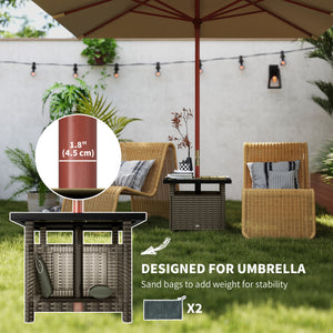 Square synthetic rattan table with parasol hole, can be used as an umbrella stand, mixed grey