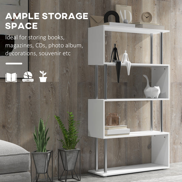 5-Tier Geometric Wooden Bookcase, White