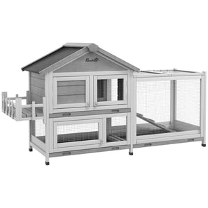 Wooden hutch with opening roof and storage box, grey