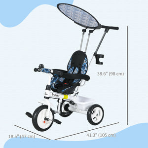 6 in 1 Kids Tricycle with Removable Handlebar and Canopy, Blue