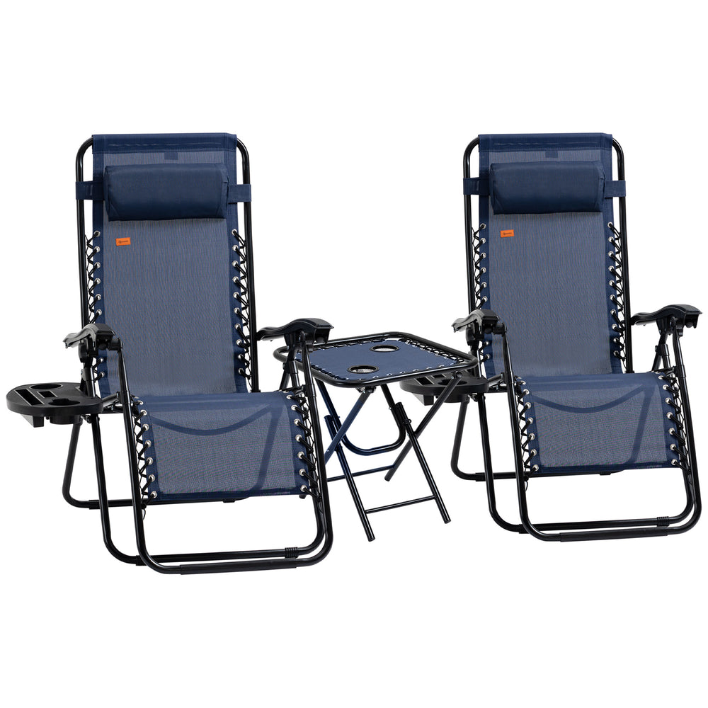 Zero Gravity Patio Chair Set of 2 with Side Table, Cup Holders and Cushions for Pool, Garden, Lawn, Beach, Blue
