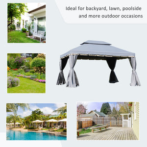 10 x 13 gazebo with two-tier polyester roof, breathable mesh side panels and sturdy aluminum frame, grey
