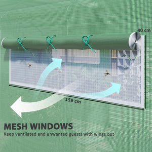 Tunnel greenhouse with 3 roll-up doors and large screened windows