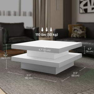 Square coffee table with 7 LED lights and remote control, white