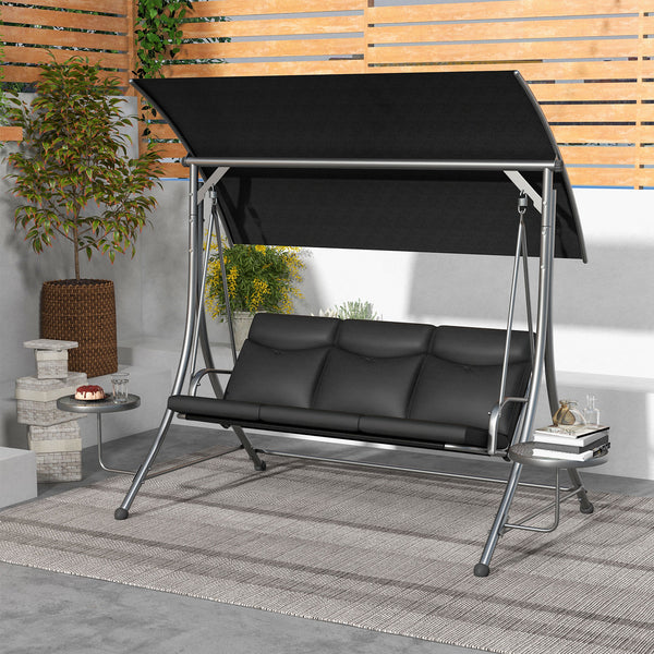 3-seater steel swing with adjustable canopy, black