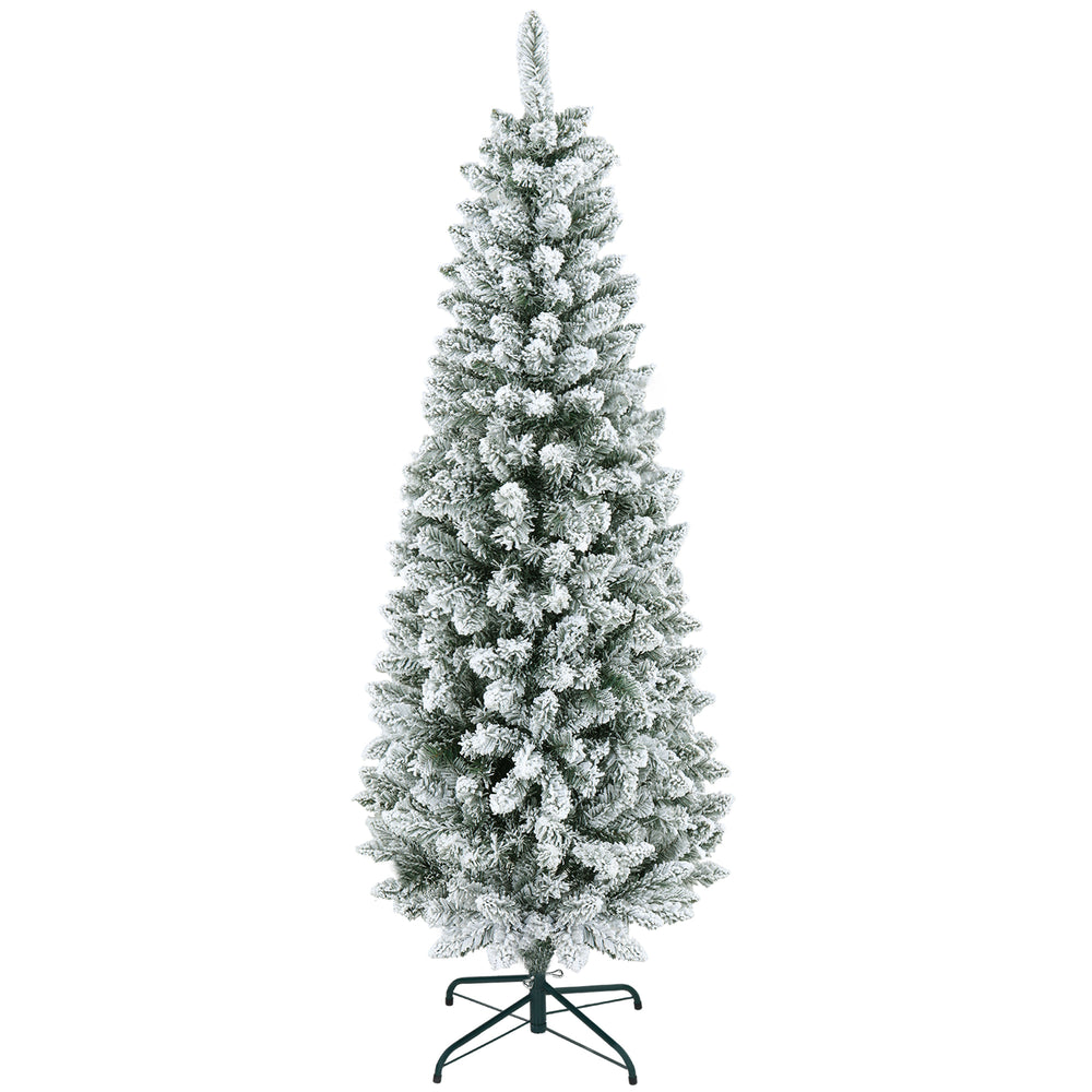 6ft Green Frosted Pencil Christmas Tree with 479 Branches and Metal Base