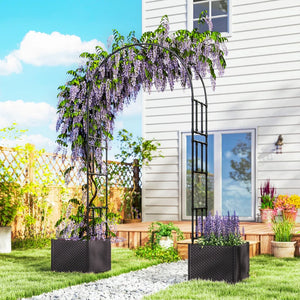 Garden arch with two planters, black