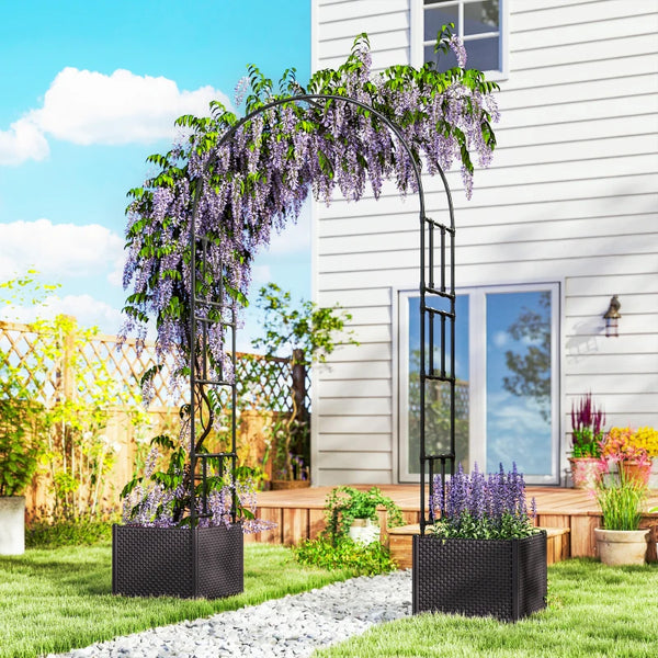 Garden arch with two planters, black