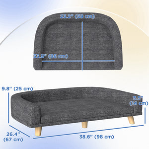 Sofa for large dogs with washable cover and non-slip pads, dark gray