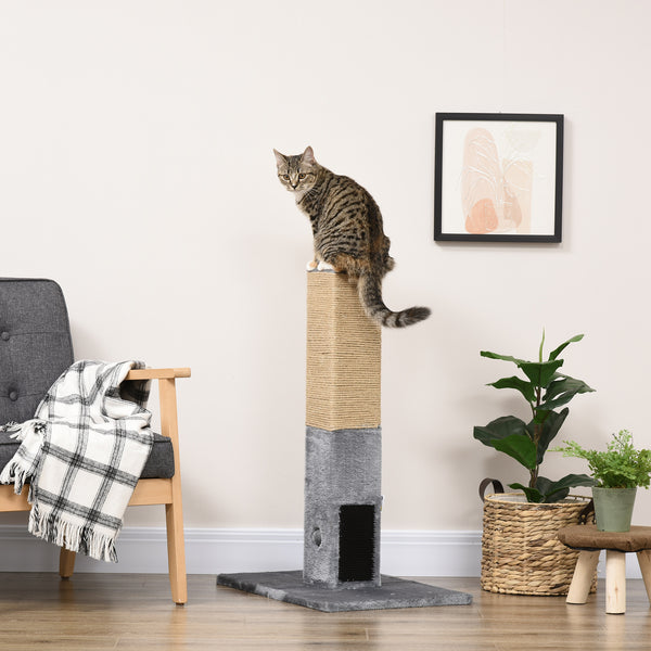 79cm High Cat Tree with Hanging Balls, Grooming Brushes and Stable Base, Grey