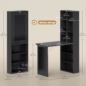 Fold-out Convertible Office Desk, Wall Mount Computer Desk with Blackboard and Side Shelf, Black