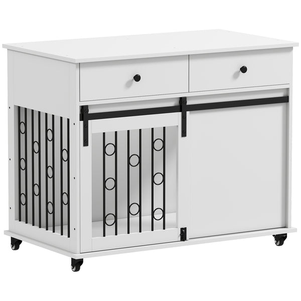 39-inch crate cabinet with 2 drawers, casters, and sliding door