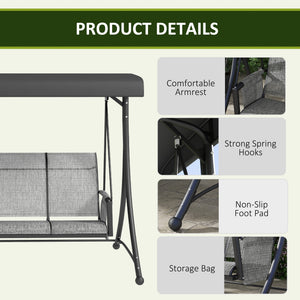 Swing chair for 3 people with adjustable canopy, heather grey
