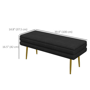 Velvet storage ottoman with steel legs, black