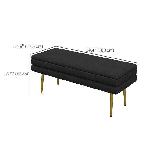 Velvet storage ottoman with steel legs, black