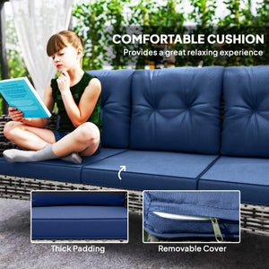 6 Piece Garden Furniture Set with Garden Chairs, Ottomans, Sofa, Glass Table and Cushions, Navy Blue