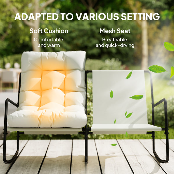 Outdoor Rocking Loveseat with Cushions and Mesh Seat, Light Grey