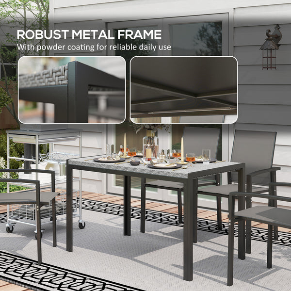 Rectangular garden table with grey synthetic rattan top 