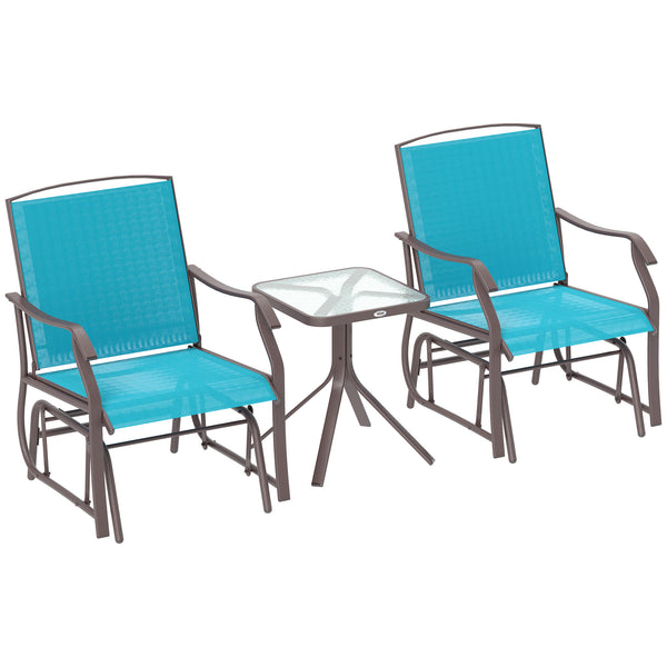 Set of 3 chairs with breathable mesh seat and glass table, blue