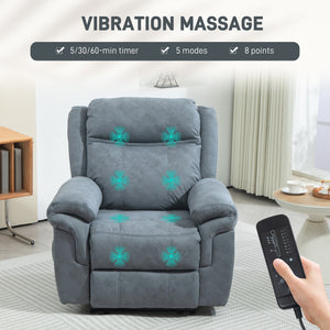 Electric reclining armchair with vibrating massage and footrest – Blue/grey