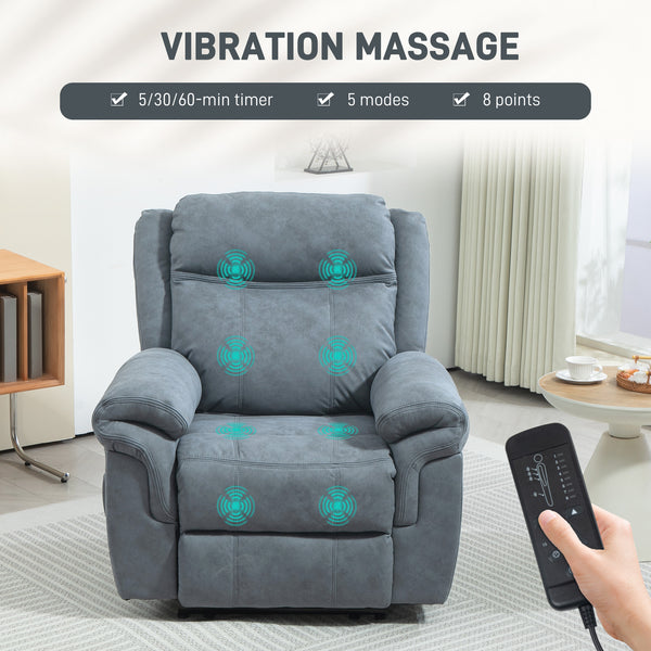 Electric reclining armchair with vibrating massage and footrest – Blue/grey