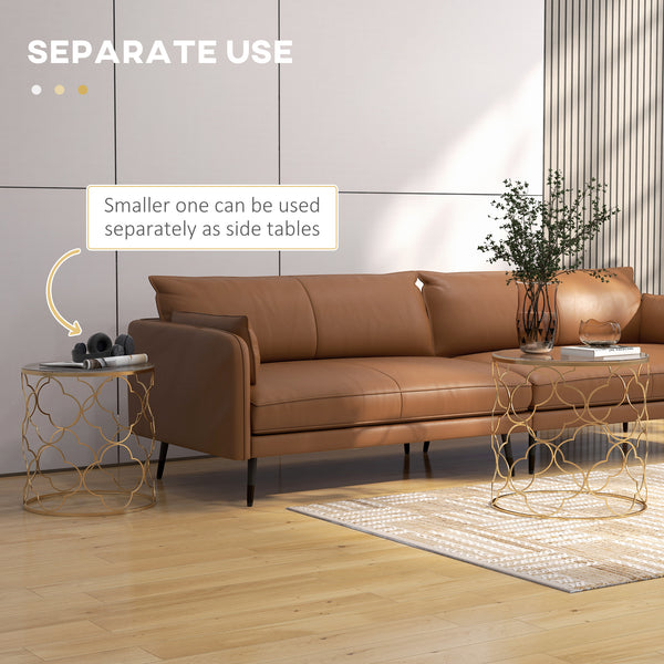 Set of 2 nesting coffee tables in gold tempered glass