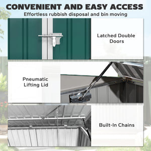 Storage shed with double door and lid for 2 bins