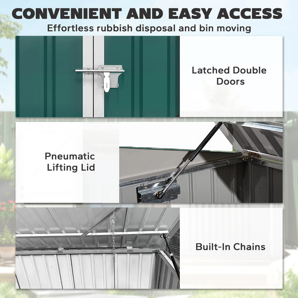 Storage shed with double door and lid for 2 bins