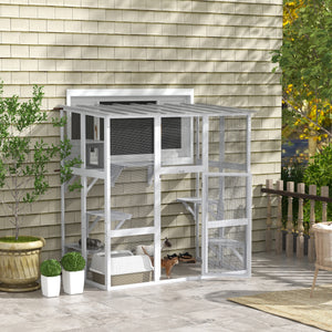 Outdoor Cat Enclosure with Weatherproof Roof, White