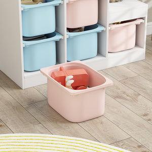 3-Tier Storage Shelf with 6 Plastic Bins, Blue and Pink