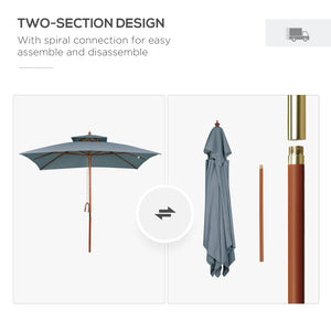 10x10 ft Garden Parasol, Square Wooden, with 2 Pulleys, Pagoda Style, Grey