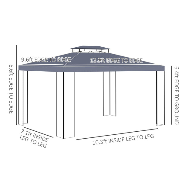 10 x 13 double-roof gazebo with mosquito net, grey