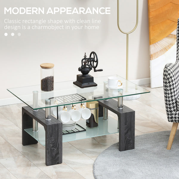 Rectangular coffee table with tempered glass top, gray