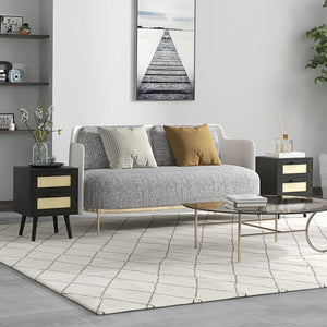 Set of 2 bohemian bedside tables with 2 drawers, black