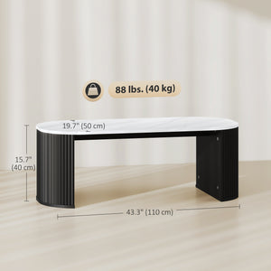 Modern marble effect coffee table with rounded corners and thick legs, black