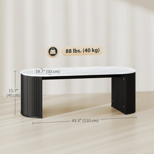 Modern marble effect coffee table with rounded corners and thick legs, black