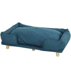 Washable raised dog sofa for large dogs with non-slip pads, dark blue