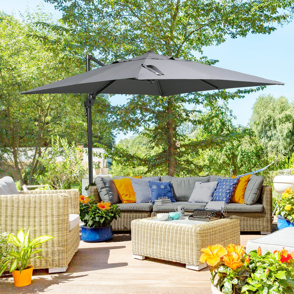 Square cantilever parasol with cross base, dark grey