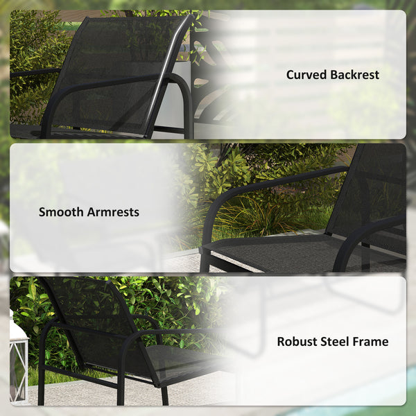 4-piece patio furniture set with 2 loveseats, 2 armchairs, and a glass-top table, black