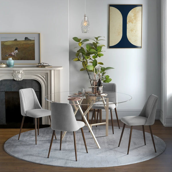 Set of 4 velvet upholstered dining chairs, grey