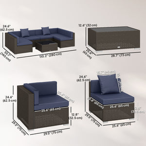7-piece braided resin garden set with coffee table, rattan corner sofa, navy blue