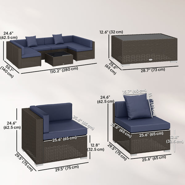 7-piece braided resin garden set with coffee table, rattan corner sofa, navy blue