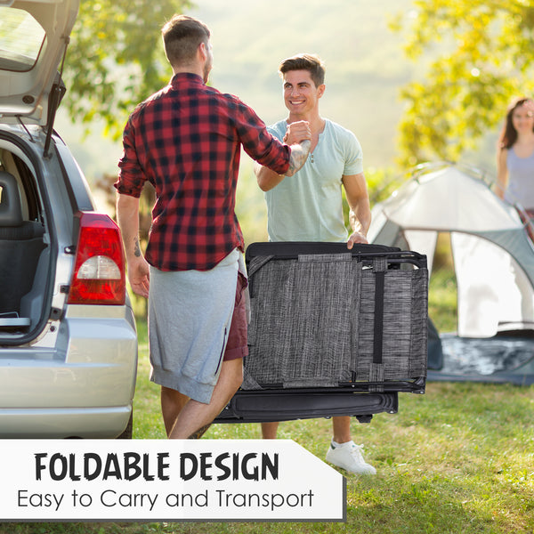 Set of 2 Outdoor Zero Gravity Chairs with Side Tray and Cup Holder, Reclining Lounge Chair with Breathable Mesh Fabric Seat, Pillow, Dark Grey